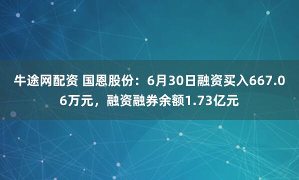 牛途网配资 国恩股份：6月30日融资买入667.06万元，融资融券余额1.73亿元