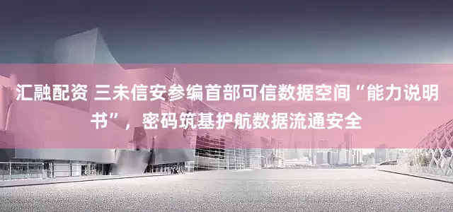 汇融配资 三未信安参编首部可信数据空间“能力说明书”，密码筑基护航数据流通安全