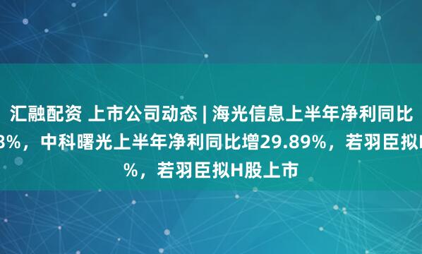 汇融配资 上市公司动态 | 海光信息上半年净利同比增40.78%，中科曙光上半年净利同比增29.89%，若羽臣拟H股上市
